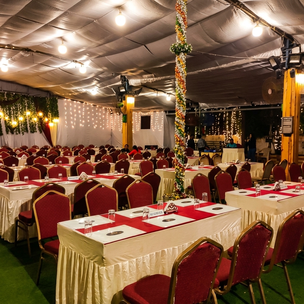 Grand AC Banquet Hall with Covered Dining Lawn